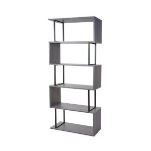 Mendler Boekenkast HWC-A27, staande plank woonkamer, 183x80cm 3D structuur 5 niveaus ~ grijs, metaal zwart - grijs Massief hout 63024