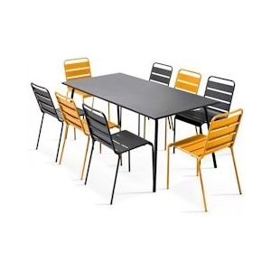 Oviala Business Set van grijs en geel metalen terrastafel en 8 stoelen - geel Staal 106902