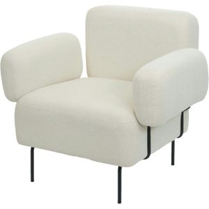 Mendler Lounge fauteuil HWC-L83, cocktail fauteuil gestoffeerde fauteuil fauteuil, bouclé stof/textiel metaal ~ wit - wit Textiel 101741