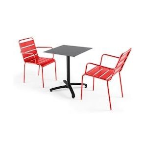 Oviala Business Set van grijze leisteen laminaat tuintafel en 2 rode fauteuils - Oviala - rood Metaal 108231