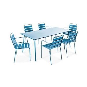 Oviala Business Set Pacific blauwe metalen terrastafel en 6 fauteuils - Oviala - blauw Staal 106032