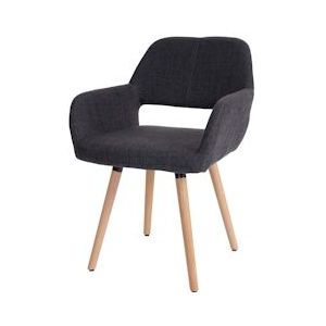 Mendler Eetkamerstoel HWC-A50 II, stoel keukenstoel, retro jaren '50 design ~ textiel, donkergrijs, lichte poten - grijs Massief hout 48437