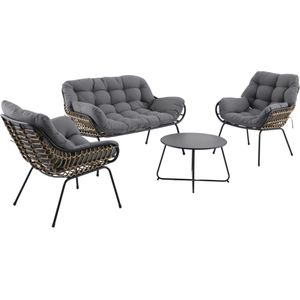 Tarrington House Outdoor Lounge 4-delig, staal/polyester/polyrattan, 2 enkele fauteuils, 1 2-zitsbank, 1 salontafel, veelkleurig - grijs Polyester 4337255239432