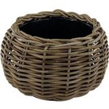 Rotan Drypot Bol - ø 29 x 19 cm - Ronde Plantenbak - Bloempotten voor Binnen - Plantenmanden - Plantenhouder - Mand voor Planten - Grijs - beige VDL305643