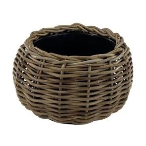 Rotan Drypot Bol - ø 29 x 19 cm - Ronde Plantenbak - Bloempotten voor Binnen - Plantenmanden - Plantenhouder - Mand voor Planten - Grijs - beige VDL305643