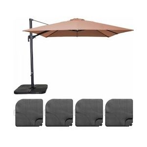 Oviala Business Offset parasol 3x3m en 4 taupe aluminium invulpanelen - grijs 107303