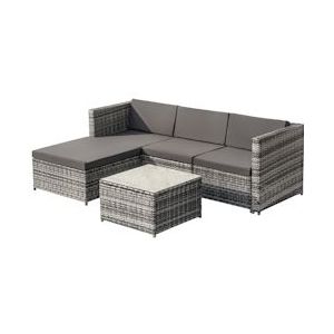 Merax polyrotan loungebankset, lounge tuinmeubelen, bankstel met zit- en rugkussens, loungetafel, grijs - grijs Multi-materiaal 1927412GAA