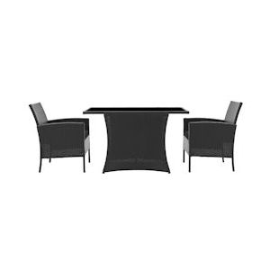 SIT Möbel Tuinset van zwart polyrotan | 2 fauteuils, 2 zitkussens, 1 tafel | Tafelblad glas | metalen frame | 19000-27 | Serie GARTEN - zwart Multi-materiaal 19000-27