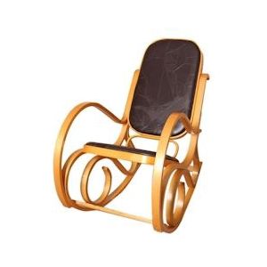 Mendler Schommelstoel M41, draaifauteuil TV-fauteuil, massief hout ~ eiken look, bruin patchwork leer - bruin Massief hout 12263