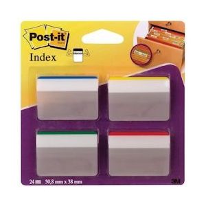 Post-it Index Strong, ft 50,8 x 38 mm, voor hangmappen, set van 24 tabs, 4 kleuren, 6 tabs per kleur - 51131936195