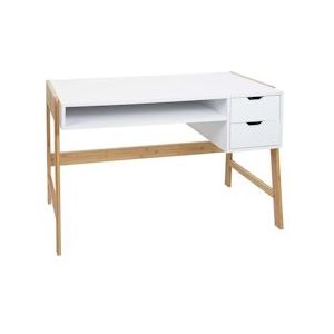 Mendler Bureau HWC-K12, bureautafel computerwerktafel, lade, bamboe 76x115x58cm ~ wit - wit Hout 86671