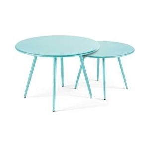 Oviala Business Set van 2 ronde turquoise stalen salontafels 50 cm - blauw Staal 109830