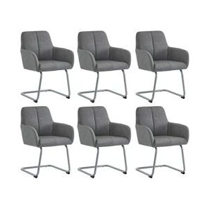 Merax eetkamerstoel set van 6 fauteuils minimalistische vrijetijdsstoel woonkamer slaapkamer stoel met gebogen stalen poten grijs - grijs Multi-materiaal 310649AAG-6