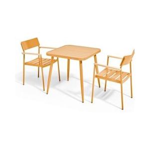 Oviala Business Set van tuintafel en 2 mosterdgele aluminium/houten fauteuils - Oviala - geel Aluminium 108677