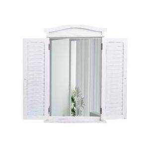 Mendler Wandspiegel Badkamerspiegel Badkamerspiegel venster met luiken, 71x46x5cm ~ shabby white - wit Massief hout 72681