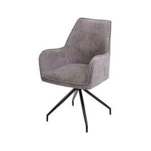Mendler Eetkamerstoel HWC-K15, keukenstoel gestoffeerde stoel met armleuning, stof/textiel metaal ~ donkergrijs - grijs Weefsel 89338