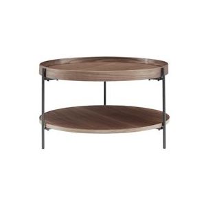 SalesFever salontafel Ø 69 cm | rond | met 2 planken | MDF met essenhoutfineer | metalen onderstel | B 69 x D 69 x H 39 cm | walnoot - zwart - Multi-materiaal 367551