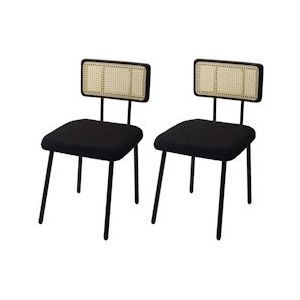 Mendler Set van 2 eetkamerstoelen HWC-K88, relaxstoel, hout poly-rattan metaal bouclé ~ stof/textiel zwart - zwart Textiel 97708