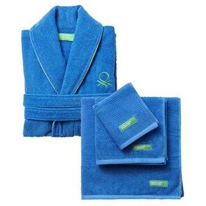 Benetton - Badjas L/XL met set van 3 badhanddoeken 100% katoen blauw - L/XL blauw PK7624