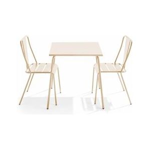 Oviala Business Vierkante tuintafel en 2 ivoorkleurige bistrostoelen - Oviala - beige Staal 109450