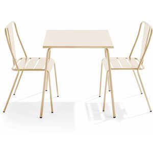 Oviala Business Vierkante tuintafel en 2 ivoorkleurige bistrostoelen - Oviala - beige Staal 109450