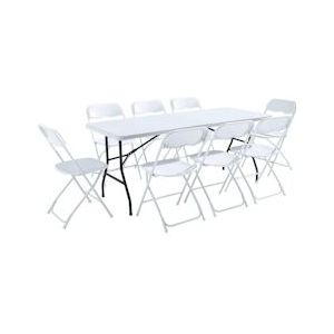 Oviala Business Set inklapbare tuintafel en stoelen - 8 zits 180cm Wit - Oviala - wit Kunststof 103338