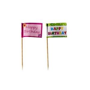 PAPSTAR, Decoprikkers 8 cm "Happy Birthday" - Massief hout 82204