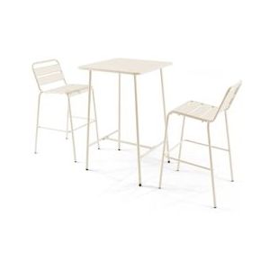 Oviala Business Set Ivory metalen bartafel en 2 hoge stoelen - Oviala - beige Staal 109180