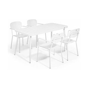 Oviala Business Terrastafel en 4 witte aluminium armstoelen - Oviala - wit Aluminium 108263