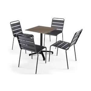 Oviala Business Set van taupe laminaat tuintafel en 4 grijze metalen stoelen - Oviala - grijs Metaal 110157