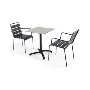Oviala Business Set van licht betonnen gelamineerde tuintafel en 2 grijze fauteuils - Oviala - grijs Metaal 107755