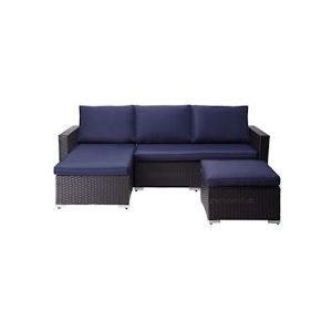 Teamson Home 3-Delig Hoek Loungeset - Tuinmeubelen - Tuinbank - Omvat Tafel en Kussens - Rotan - Bruin/Blauw - blauw Hout 0810014815923