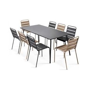 Oviala Business Set van grijs en taupe metalen terrastafel en 8 stoelen - grijs Staal 106901
