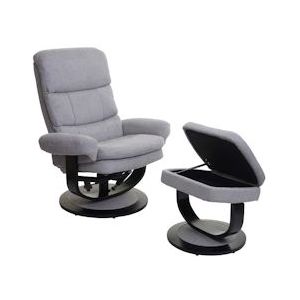 Mendler Relaxfauteuil HWC-C16, TV-fauteuil TV-fauteuil met opbergvak ~ stof/textiel lichtgrijs - grijs Textiel 74585