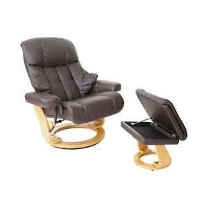 Robas Lund MCA Relax fauteuil Calgary XXL, TV fauteuil kruk, echt leer 180kg belastbaar ~ bruin, natuurlijk bruin - bruin Leer 56054