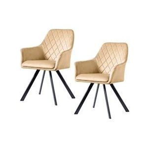 SVITA Mason set van 2 eetkamerstoelen met armleuning Gestoffeerde stoel Keukenstoel Woonkamerstoel Metalen poten Bruin - bruin Textiel 91225