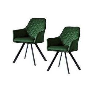 SVITA Mason Set van 2 eetkamerstoelen met armleuning Gestoffeerde stoel Keukenstoel Woonkamerstoel Metalen poten Donkergroen - groen Multi-materiaal 91224