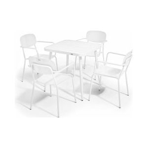 Oviala Business Set van 4 witte aluminium fauteuils en tuintafel - Oviala - wit Aluminium 108669