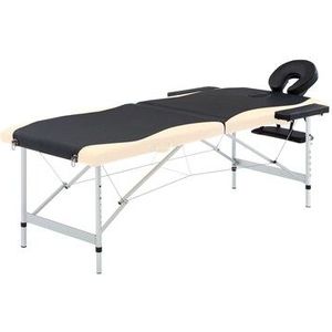 HELLOSHOP26 ok Opvouwbare massagetafel 2 zones RVS zwart en beige 02_0001806 - 3000088921539