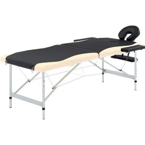 HELLOSHOP26 ok Opvouwbare massagetafel 2 zones RVS zwart en beige 02_0001806 - 3000088921539