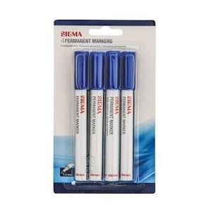SIGMA Permanent marker, blauw, ronde punt, lijndikte: 1-4 mm, watervast, 4 stuks - blauw Metaal 825527