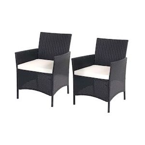 Mendler Set van 2 Poly-Rattan tuinstoelen Halden, rieten stoel ~ antraciet, kussens crème - zwart Kunststof 52031