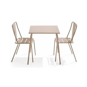 Oviala Business Vierkante tuintafel en 2 bistrostoelen in taupe - Oviala - grijs Staal 109444