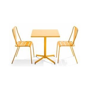 Oviala Business Liggende tuintafel en 2 gele stoelen - Oviala - geel Staal 109470
