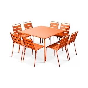 Oviala Business Set van tuintafel en 8 oranje metalen stoelen - oranje Staal 106047