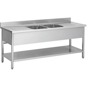 Skyrainbow - THSTR206BM2 - Roestvrijstalen Spoelunit - 200 x 60 cm - Twee Wasbakken
