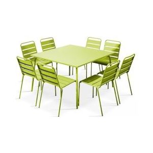Oviala Business Set van tuintafel en 8 groene metalen stoelen - groen Staal 105026