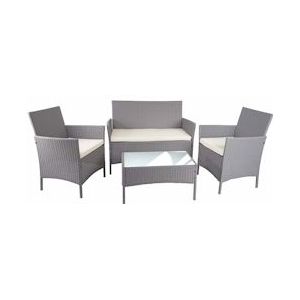 Mendler Poly-rattan tuinset HWC-D82, loungeset ~ grijs met crèmekleurige kussens - grijs Kunststof 64506