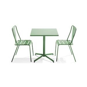 Oviala Business Terras met verstelbare tafel en 2 cactusgroene stoelen - Oviala - groen Staal 109471