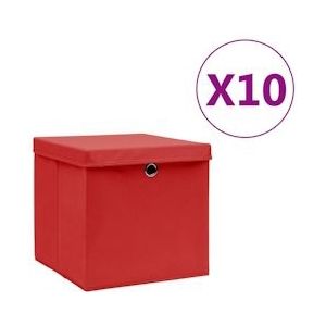 vidaXL Opbergboxen met deksels 10 st 28x28x28 cm rood - 325222